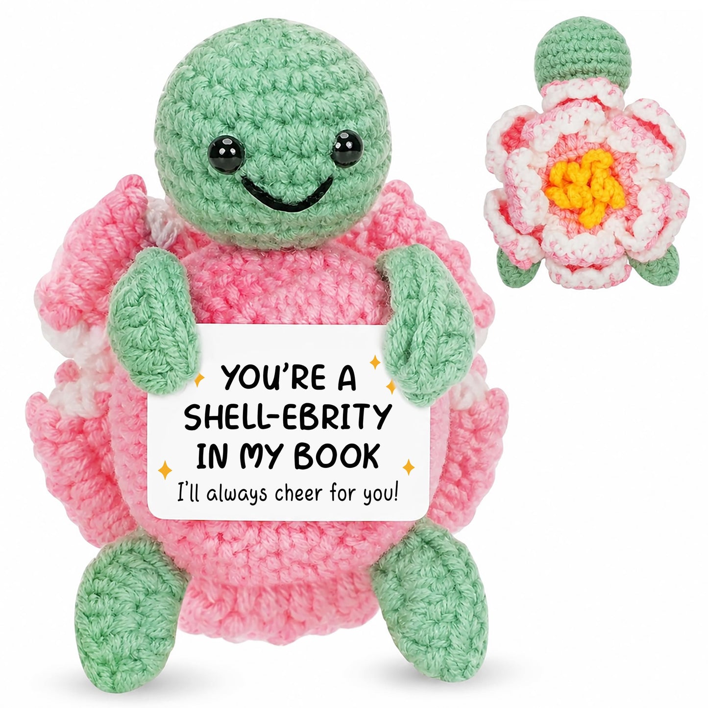 HEXMOZ Cheer Up, Encouragement, Appreciation, Congratulations Gift for Women Men Coworkers Friends - Emotional Support & Positive Gift for Birthday, Christmas - Handmade Collectible Turtle Peony Doll