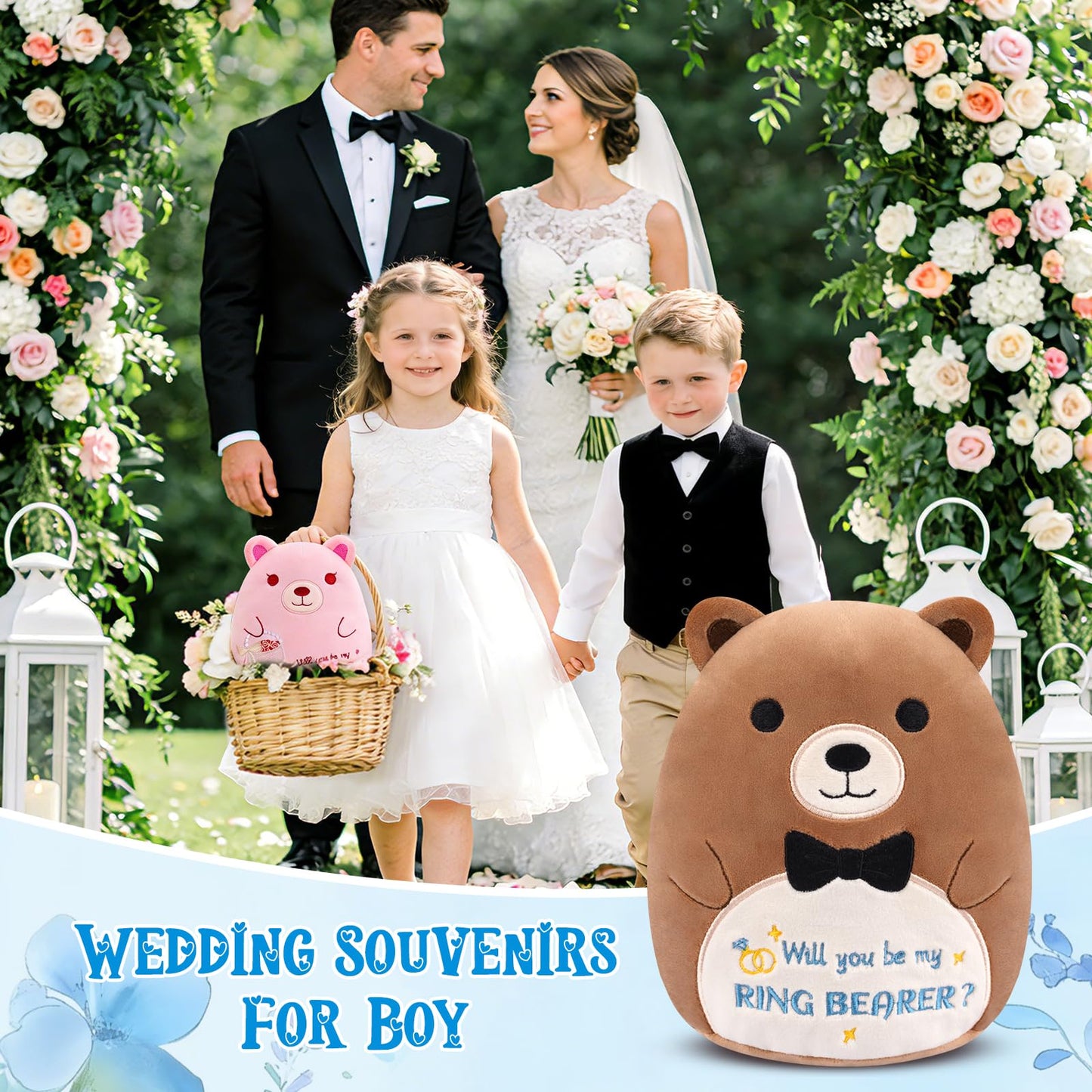 Teddy Bear Stuffed Animal - Will You Be My Ring Bearer,Cute Brown Ring Bearer Bear Plush Toy for Boy, Ring Bearer Proposal Gifts from Bride Groom for Wedding Proposal Anniversary Party