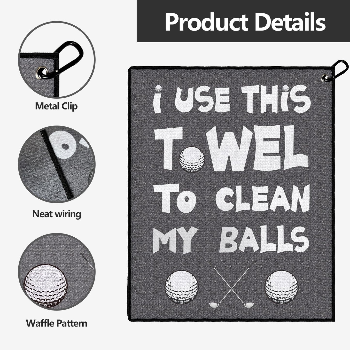 Funny Golf Towel, Funny Golf Gifts Golfers for Any Golf Fan, Golf Accessories for Men Dad Husband, Golf Stuff Inted Golf Towel with Clip - I USE This Towel to Clean My Balls(Gray