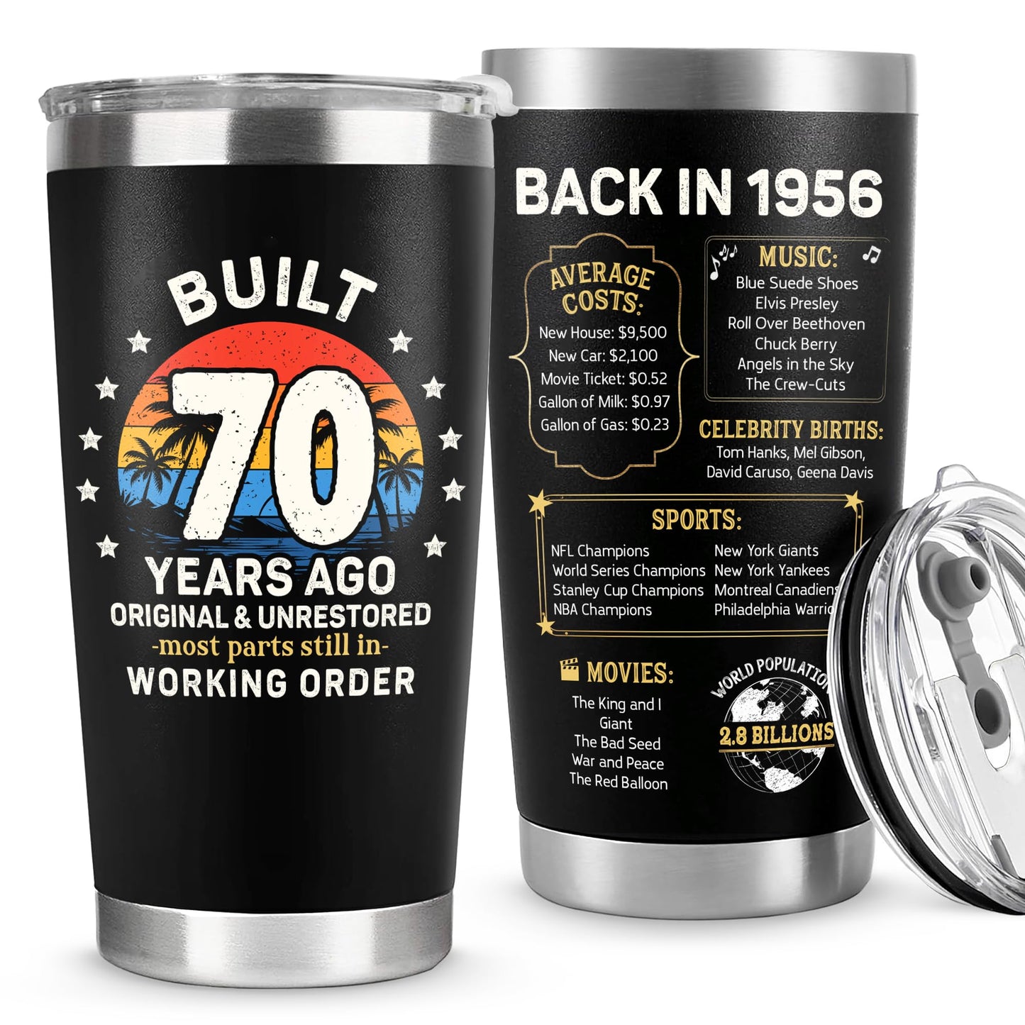 70th Birthday Gifts for Men - Build 70 Years Ago 70th Birthday Tumbler, Cool Gifts for 70 Year Old Man, Back in 1956 Tumbler, Fathers Day, Christmas Gift for 70 Year Old Man, Dad, Grandpa