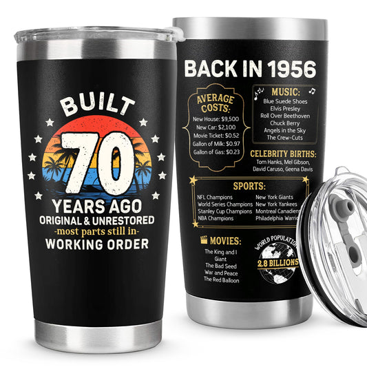 70th Birthday Gifts for Men - Build 70 Years Ago 70th Birthday Tumbler, Cool Gifts for 70 Year Old Man, Back in 1956 Tumbler, Fathers Day, Christmas Gift for 70 Year Old Man, Dad, Grandpa