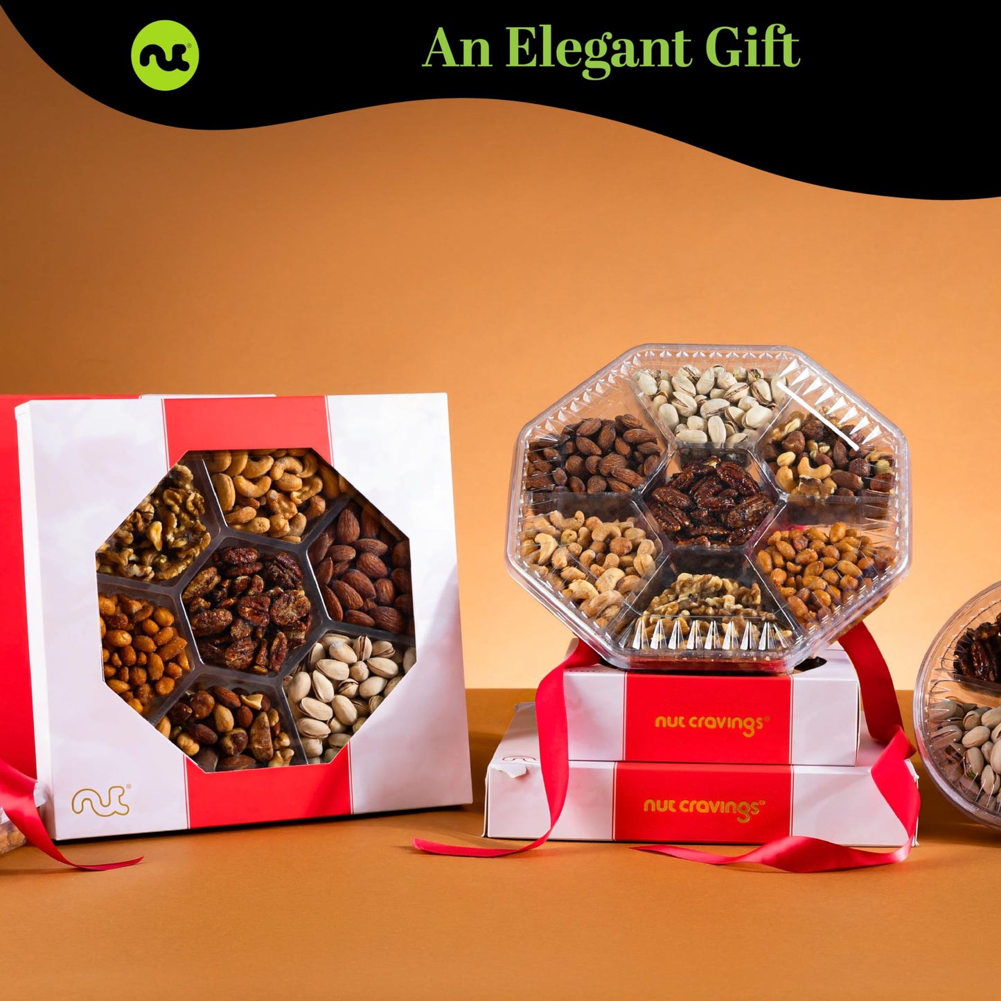 NUT CRAVINGS - Fathers Day Treats, Gift For Dad, Mixed Nuts Gift Basket in Red Gold Box (7 Assortments, 1 LB) Treats for Adults, Food Arrangement, Healthy Snack Care Package, Kosher