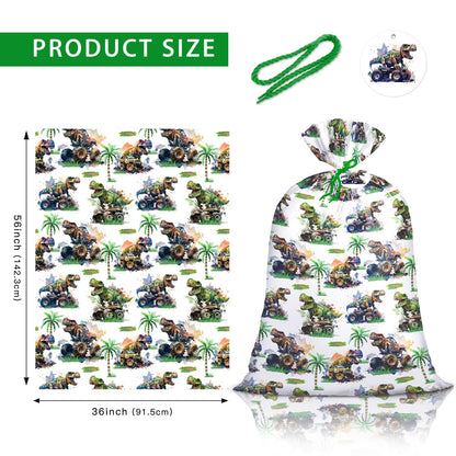 Loveinside Jumbo Large Plastic Gift Bag, Dinosaur with Tropical Monster Truck Design Design Plastic Bag with Tag and Tie for Boys' Birthday Party Gifts and Celebration - 56" x 36", 1 Pcs