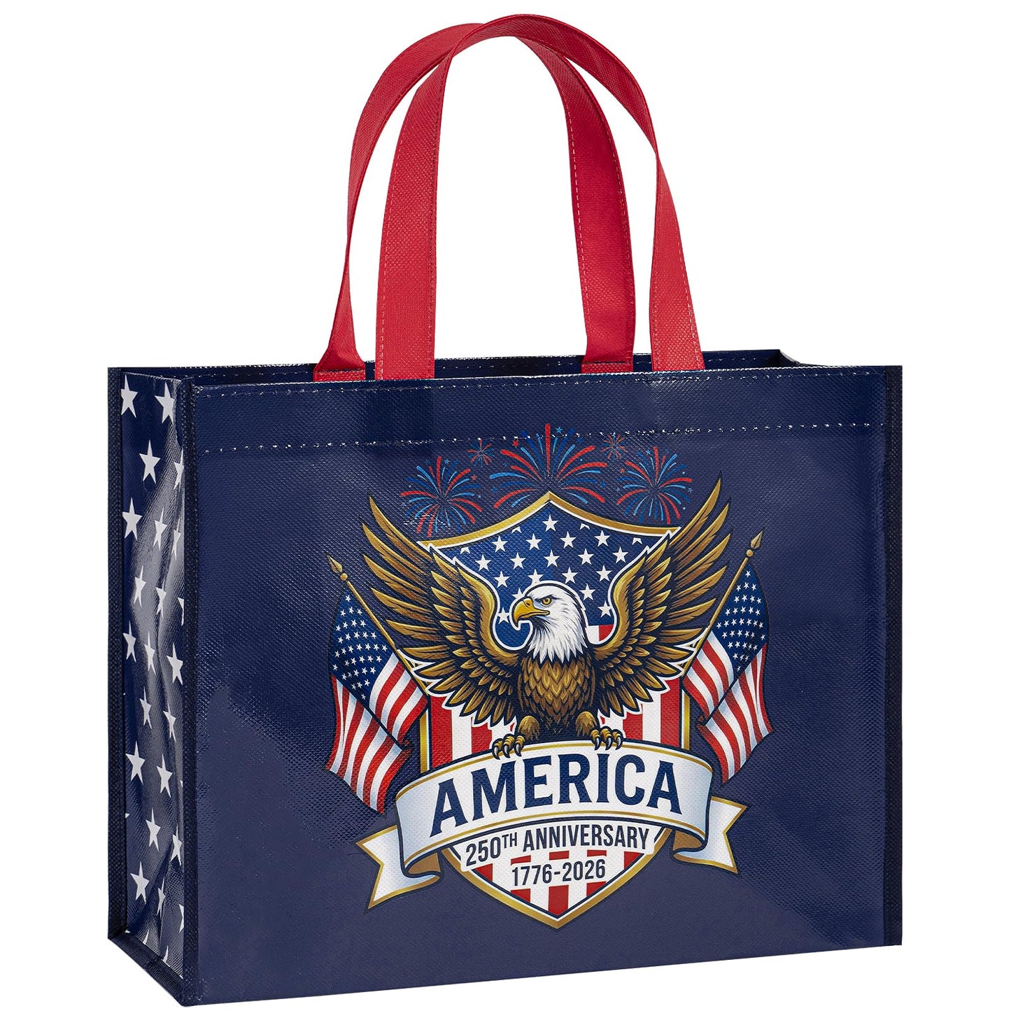 Loveinside 13" Large Patriotic Reusable Gift Bag, Red White Blue Recycled Gift Bag for Independence Day, July 4th