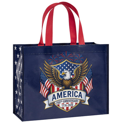 Loveinside 13" Large Patriotic Reusable Gift Bag, Red White Blue Recycled Gift Bag for Independence Day, July 4th