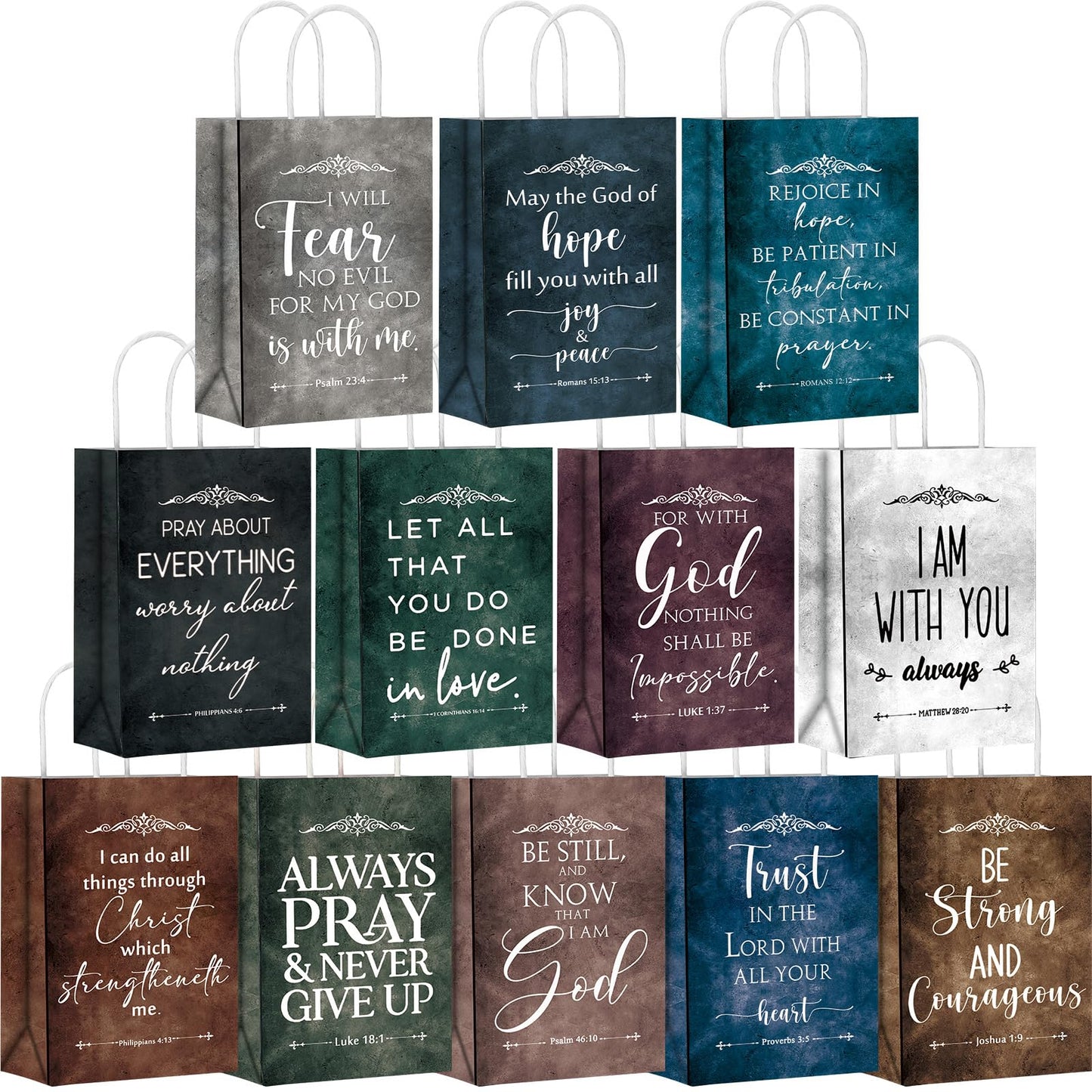 Skyygemm 24 Pcs Fathers Day Christian Gift Bags Bulk Religious Bible Verse Treat Bags with Handles Inspirational Scripture Church Gifts for Men Women Dad Mom Christian Church Party Favors Decorations