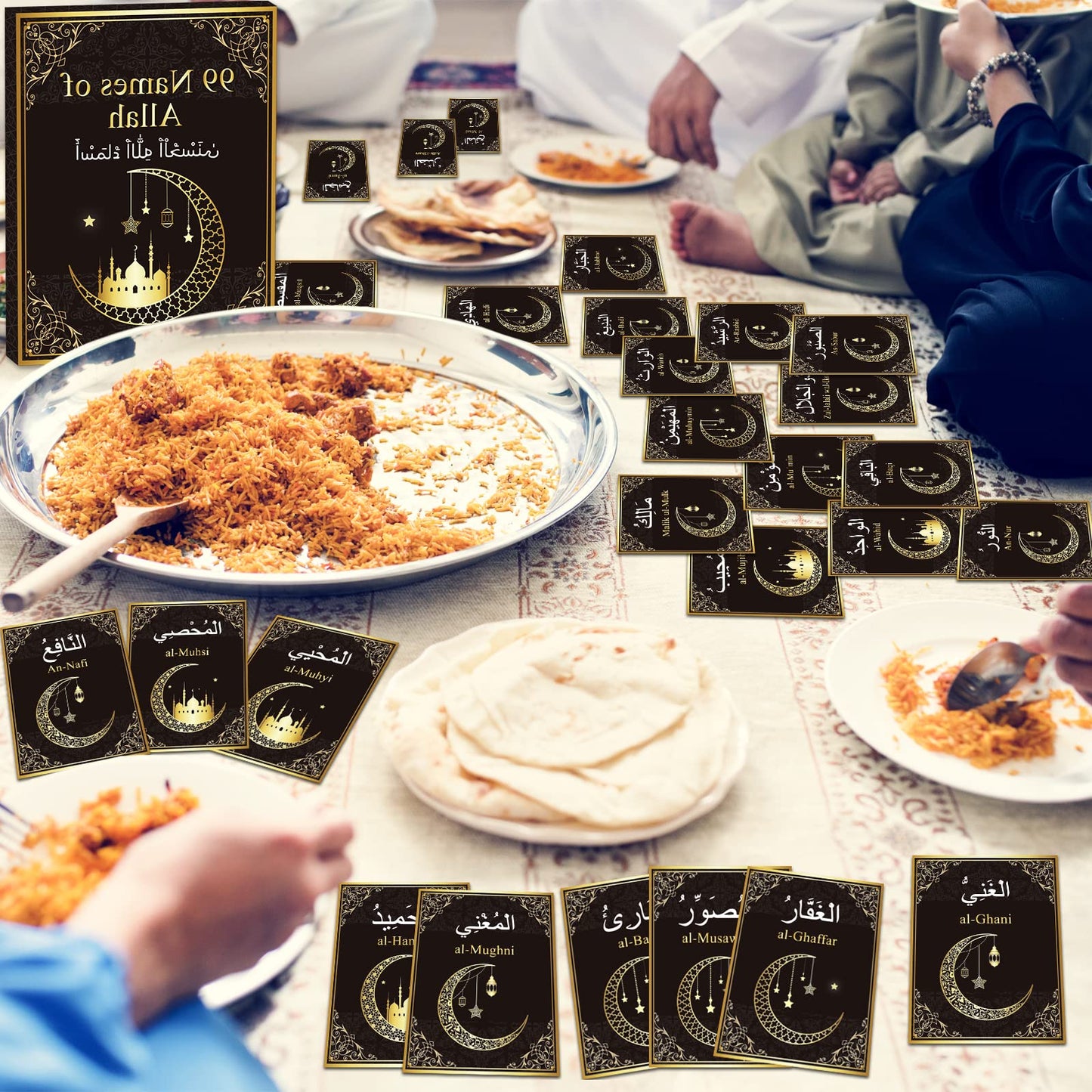 99 Names of Allah Flashcards Quran Verses Asma UI Husna Cards Eid Al Adha Learning Cards in Arabic and English Eid or Ramadan Gifts for Family Friends 5.7×3.1 Inches