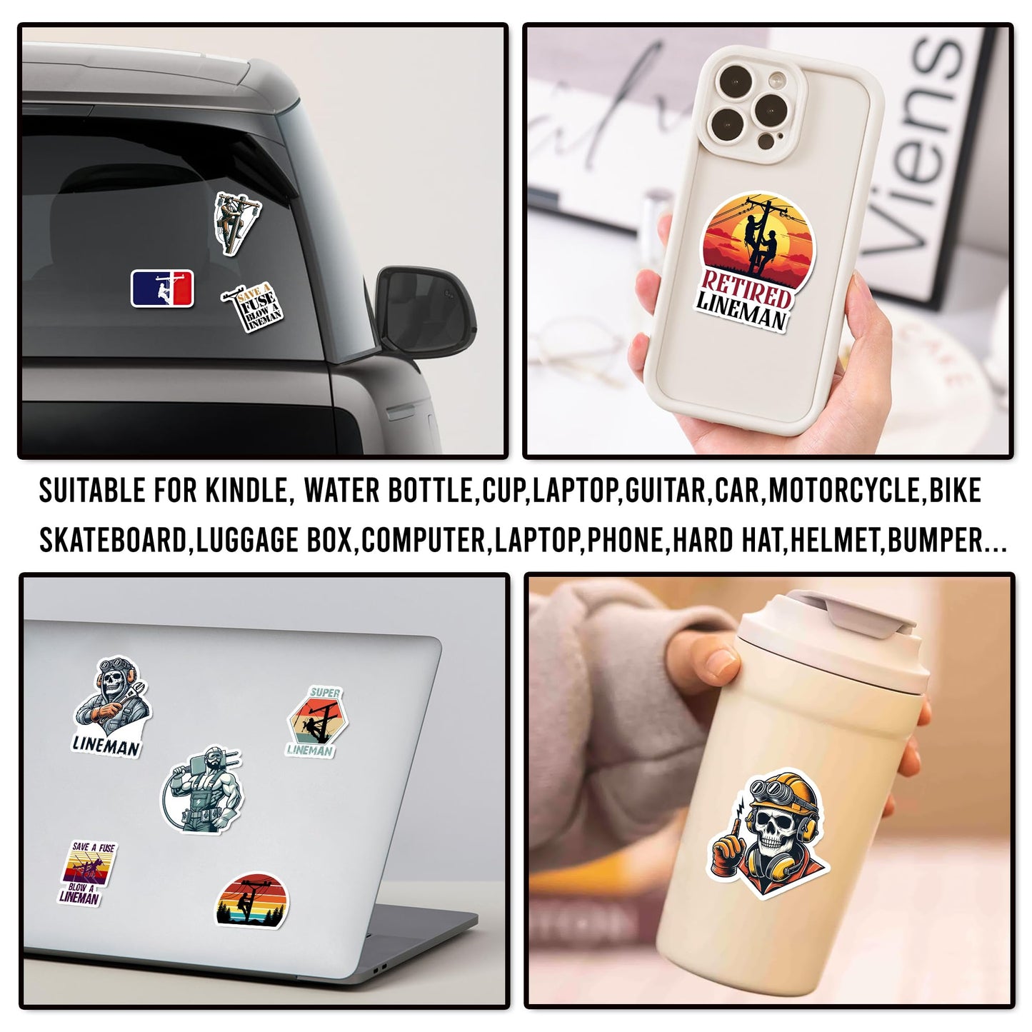 50 Pcs Lineman Vinyl Sticker Waterproof Hard Hat Decals Electrician Stickers Tablet Water Bottle Luggage Laptop Helmet Phone Window Toolbox Gifts for Adults Men Line Worker Coworkers