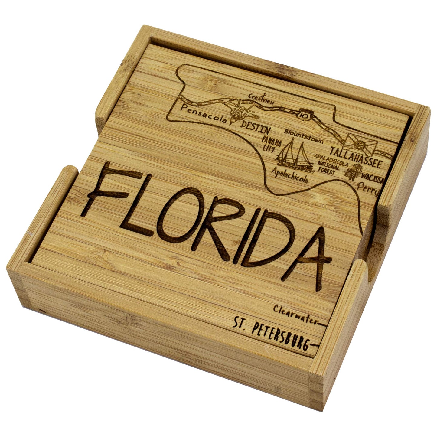 Totally Bamboo Florida State Puzzle 4 Piece Bamboo Coaster Set with Case