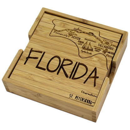 Totally Bamboo Florida State Puzzle 4 Piece Bamboo Coaster Set with Case