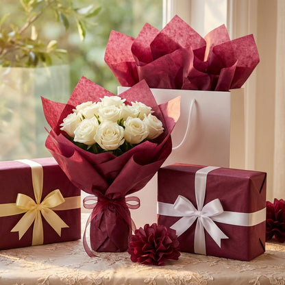 Bobobag 100 Sheets Burgundy Tissue Paper 20"X14" Tissue Paper for Gift Bags, Gift Wrapping Tissue, Christmas Tissue Paper Anniversary Holiday Decoration Arts Craft