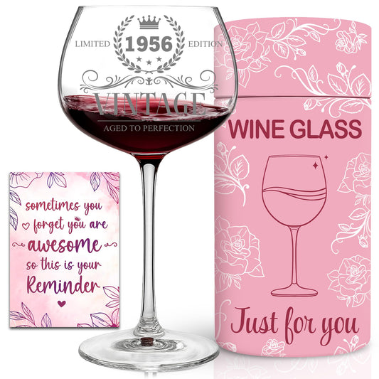 70th Birthday Gifts For Women, Grandma - 1956 Vintage Engraved 70th Wine Glass - 70 Year Old Birthday Decorations For Her - 70 Bday Gifts Idea For Grandma, Mom, Aunt - Turning 70 Presents