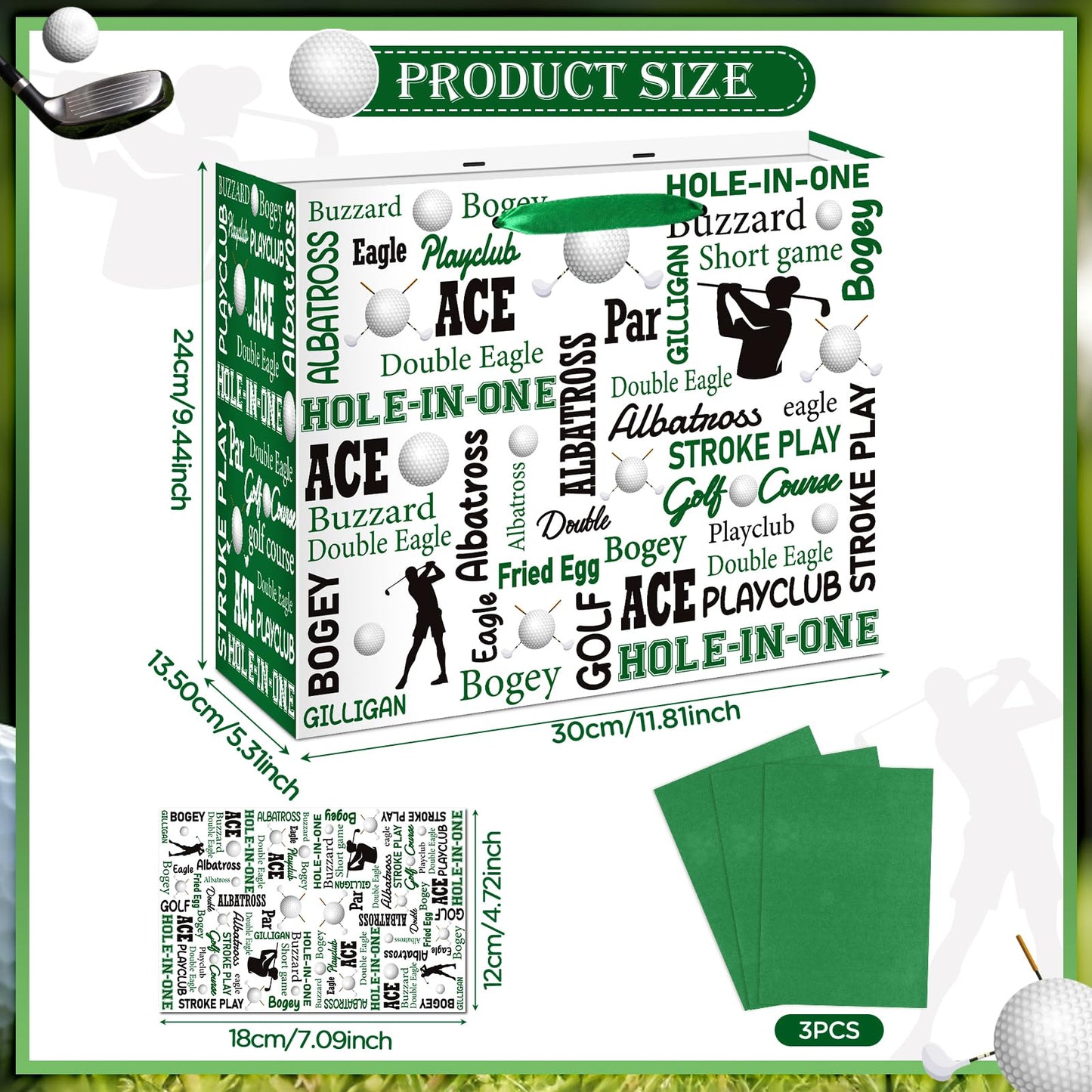 Golf Party Gift Bag Large Golf Themed Birthday Wrapping Bag with Tissue Paper Greeting Card Decorations for Kids Men Ball Team Sports Party Favors Baby Shower Goodie Gifts Treat Wrap Bags Supplies