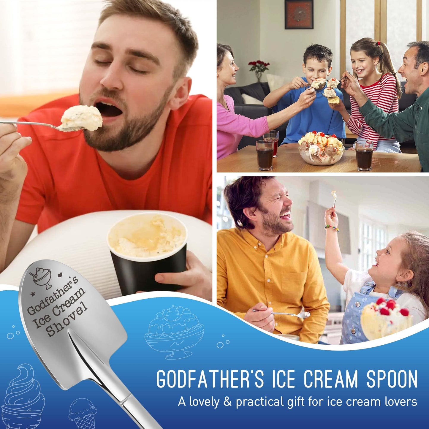Godfather Gifts, God Father Easter Basket Stuffers Men Fathers Day for Godfather Godparents Birthday Funny Dads Ice Cream Shovel Spoon Gifts for Grandpa Papa, from Godchildren Kids