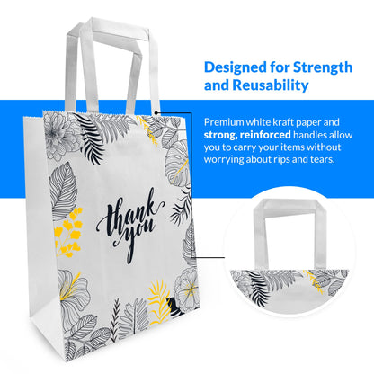 Reli. Paper Bags | 110 Pcs Bulk | 8"x4.5"x10.25" | Paper Thank You Bags | White Handles | Printed Small Thank You Giftbag for Guests | Gifts, Wedding, Merchandise, Business