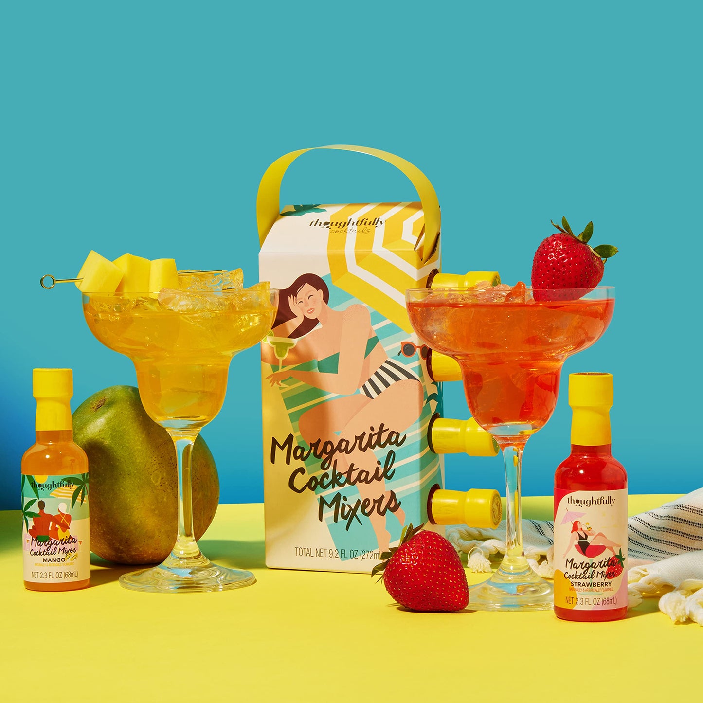 Thoughtfully Cocktails, Margarita Mixer Gift Set, 2.3 Ounces Each, Flavors Include Blood Orange, Strawberry, Mango, Watermelon, and Lime, Includes Rimming Salt, Pack of 4 (Contains NO Alcohol)