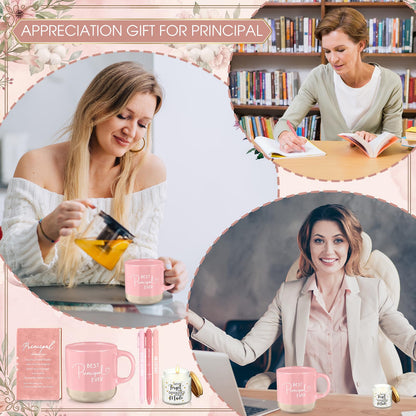 Didaey Principal Appreciation Gifts for Women Thank You School Principal 13oz Ceramic Cup Journal with Inspirational Candle Ballpoint Pens Appreciation Day Graduation, Pink