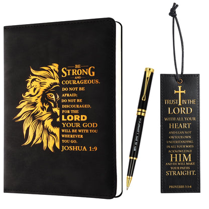 SAIWEILAI ONLINE 3 Pieces Christian Gifts for Men Religious Gifts for Dad Bible Verse Inspirational Notebook Bible Verse Ballpoint Pen Trust in The Lord Bookmark for Men Office School Journal Supplie