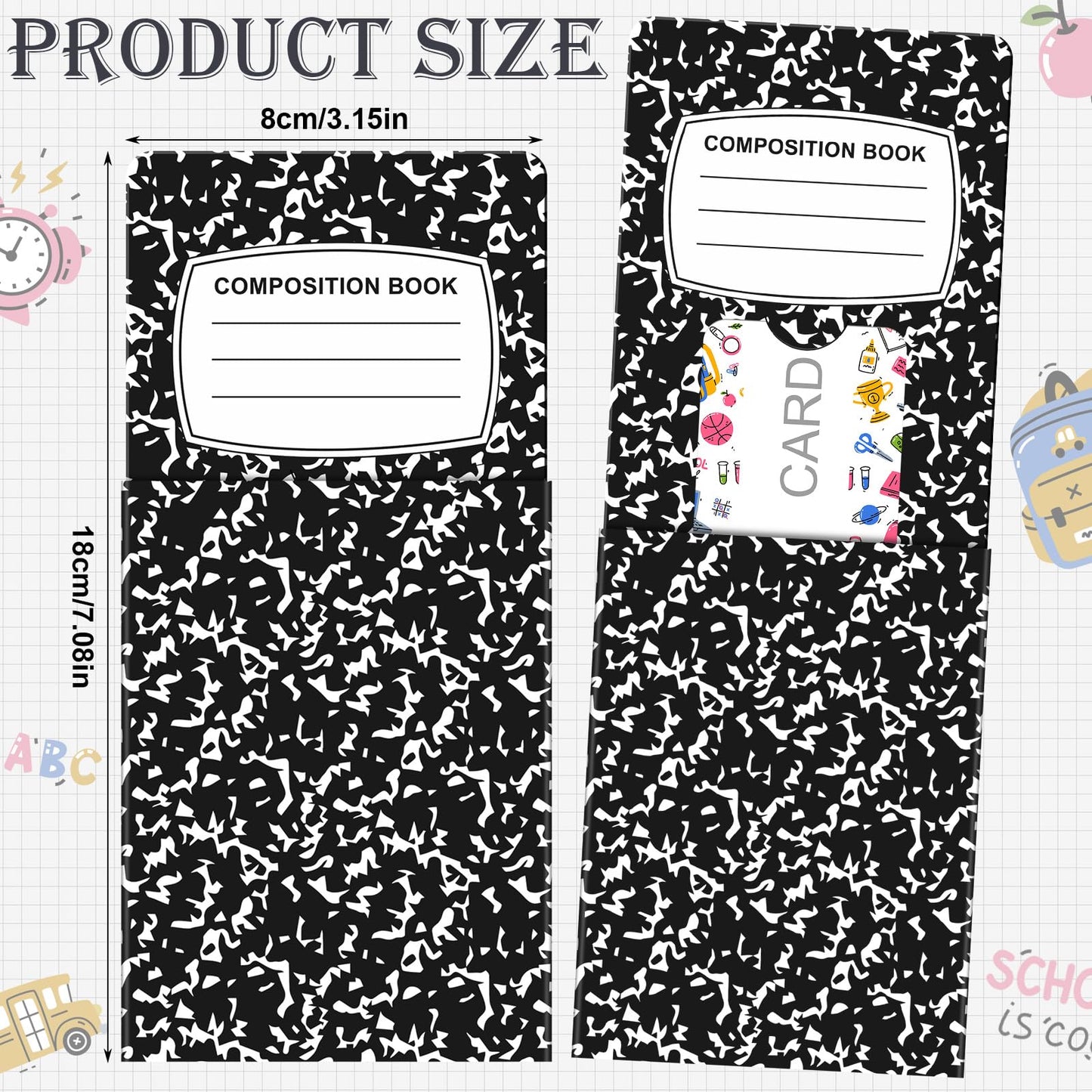 24 Pcs Teacher Gift Card Holder Composition Notebook Coffee Money Sleeves Thank You Teacher Greeting Cards Bulk Notebook Money Holder End of Year Gifts Graduation Party for First Day Back to School