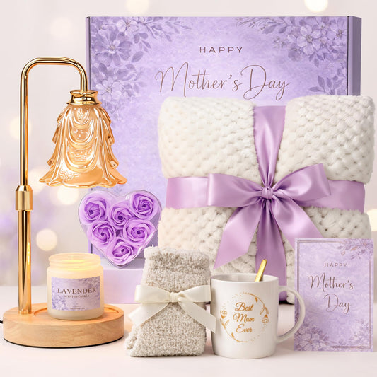 Mothers Day Gifts for Mom - Mother's Day Moms Gifts from Daughter Son Best Mom Ever 2026 - Happy Mothers Birthday Gift Ideas with Candle Warmer Lamp - Gift Basket Care Package for Women Mama Grandma
