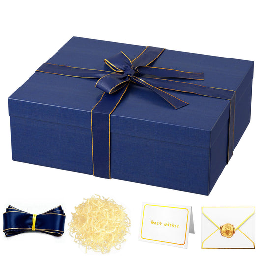 JOYIT Blue Gift Box 16.5''x13''x5.5'' - Large Gift Boxes with Lid for Presents Packaging, Birthday, Christmas, Wedding, Anniversary, Big Gift Box with Ribbon, Shred Filler, Card, Wax Seal (Blue)
