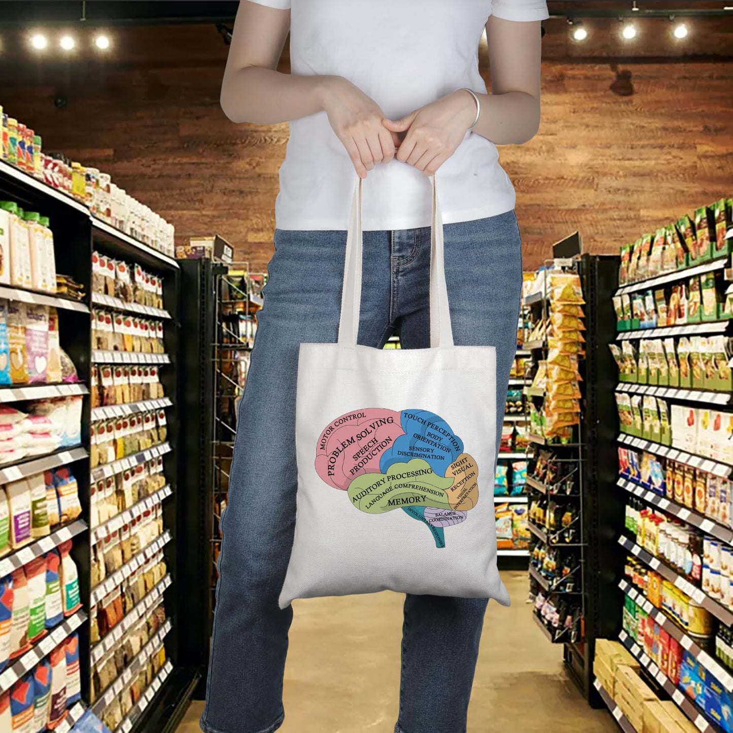 PWHAOO Psychology Gift Brain Function Tote Bag Anatomy Of Brain Handbag Neurology Nurse Gift