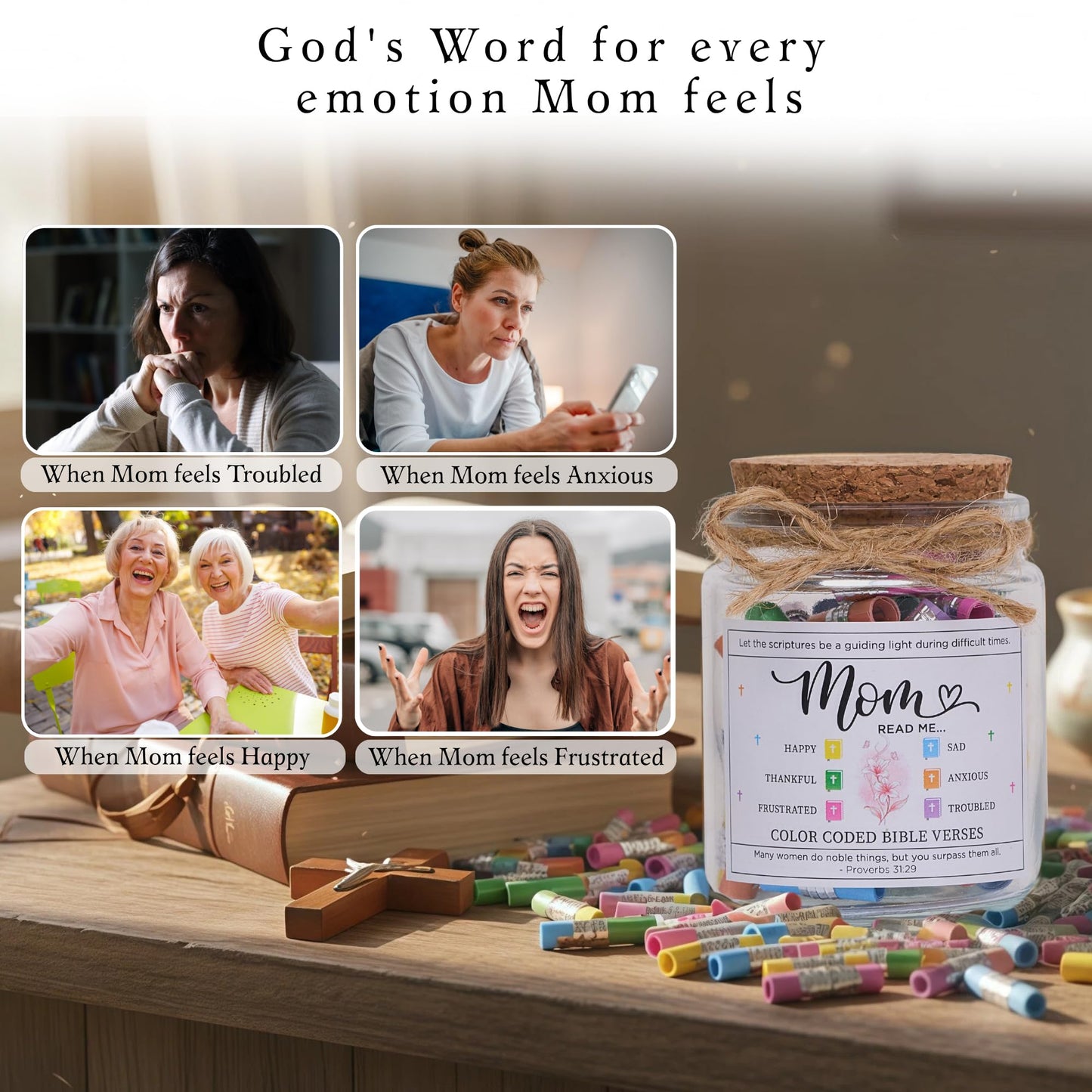 SOLMAY Bible Read This When Bible Verses Jar for Mom — Birthday Gifts for Mom from Son Daughter, Religious Christian Gifts for Mom, Sentimental Gift for Mom, Scripture Jar with Affirmation Cards