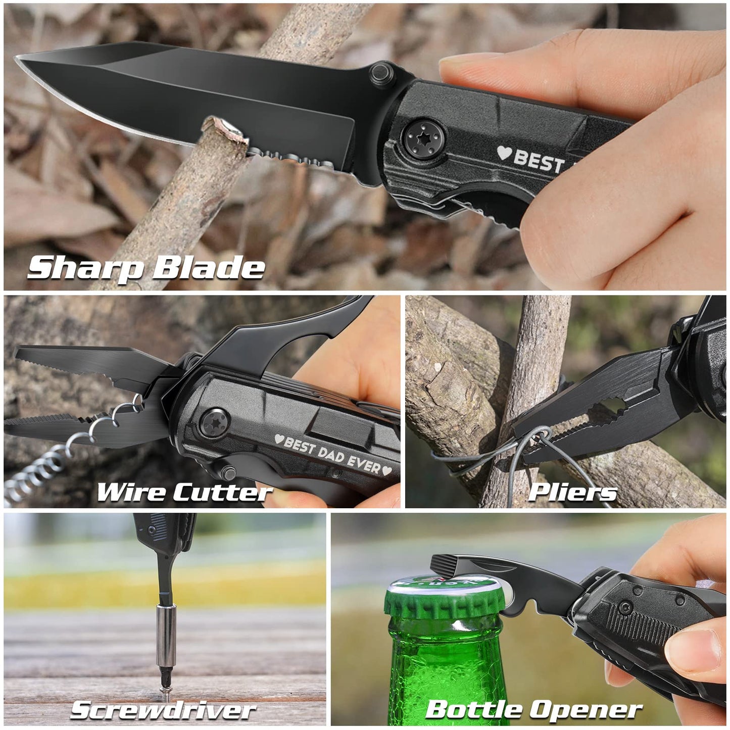 Fathers Day Dad Gifts from Daughter Son Wife Kids,BEST DAD EVER Multitool Knife,Christmas Birthday Father Day for Dad Step New Dad,Unique Camping Hunting Cycling Gift Ideas