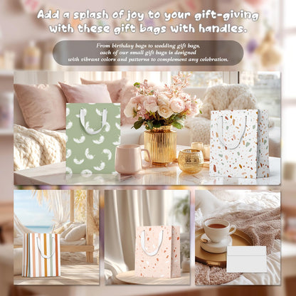 slapaflife Gift Bags Medium Size, Tissue Paper for Gift Bags Incl.Cards & Self-adhesive Envelope - Reusable & For Birthday, Mothers Day, Wedding, Baby Shower and Any Occasion.(4 Pack- 9")