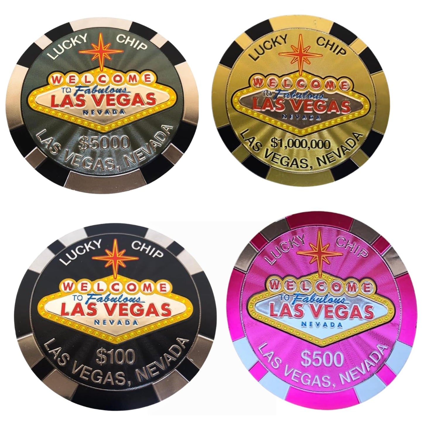 Las Vegas Casino Poker Chip Coasters – 4-Pack Cork-Backed Multicolor Drink Coasters Souvenir