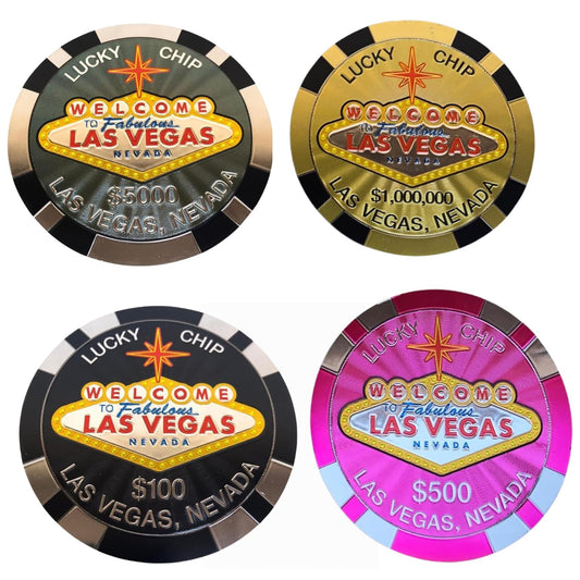 Las Vegas Casino Poker Chip Coasters – 4-Pack Cork-Backed Multicolor Drink Coasters Souvenir