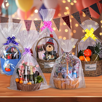 woric 12 Pcs Clear Cellophane Bags 18x30 Inch Cellophane Wrap for Gift Baskets Cello Gift Bags for Graduation Gifts Basket Stuffers Candy Wedding Party Baby Bridal Shower Wine Bottles