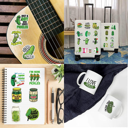 Funny Pickle Stickers for Adults, Cartoon Pickle Stickers Bulk, 50PCS Vinyl Waterproof Stickers for Water Bottle, Laptop, Phone, Skateboard, Scrapbook, Journal, Luggage, Party Supplies (Pickle)