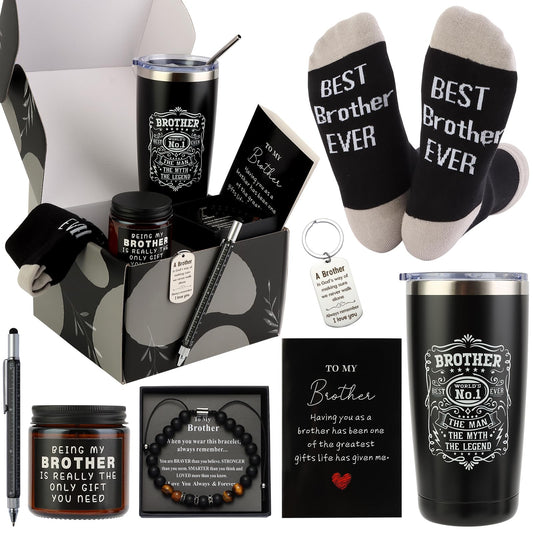 Brother Gifts for Men Christmas Gift Unique Gifts for Brother Including Tumbler Keychain Socks Pen Bracelet Gift Card for Birthday Christmas
