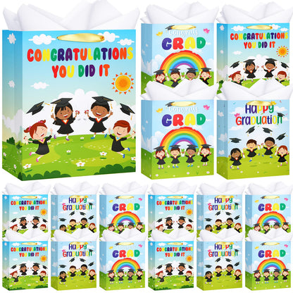 Chunful 15 Pcs Preschool Graduation Gift Bag with Handle and Tissue Paper 11.5 x 5 x 9 Inches Kindergarten Gift Bag for Pre-k Graduation Supplies Gifts