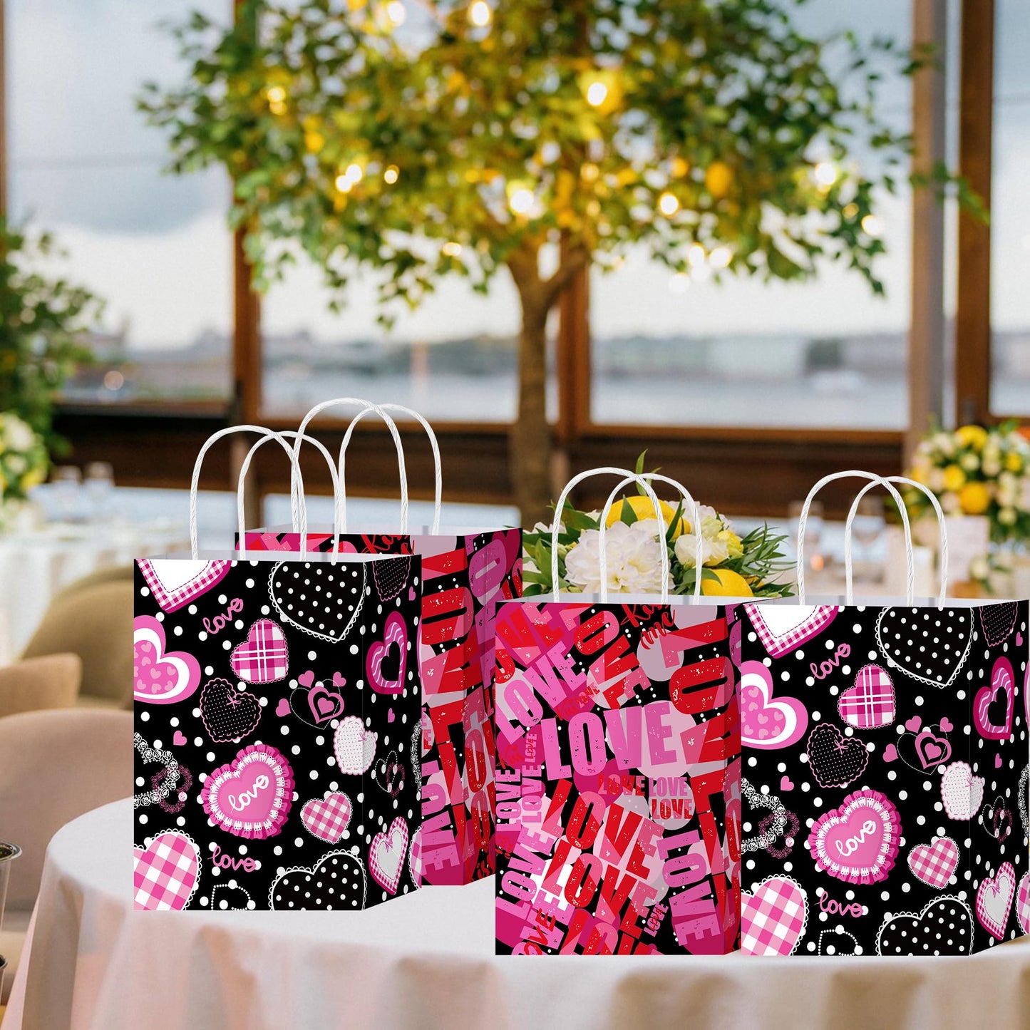 W WINTMING 12PCS Mother Day Gift Bag with Handles Love Pink Red Mother's Day Bags Valentines Goodie Bags for Anniversary Mother’s Day Gift Wrapping Bag