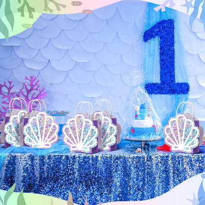 Locmeo 12 Pack Sea Shell Gift Bags Mermaid Goodie Bags Party Favor Iridescent with Handle for Under The Sea Party Summer Ocean Beach Birthday Wedding Shower Celebration Supply Decoration (Holographic)