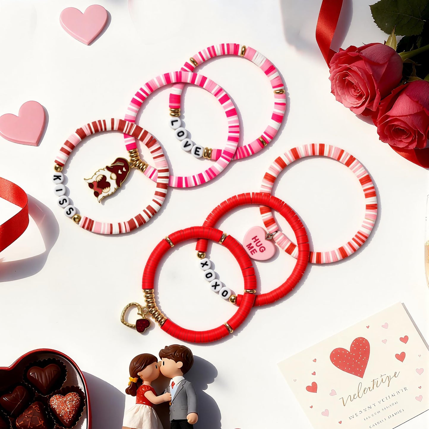 OHOME Valentines Day Outfit Women - 6 Pack Bracelets for Her | Valentines Day Gifts for Her - Valentines Shirts Dress Pajamas | Galentines Decorations Decor Party Supplies