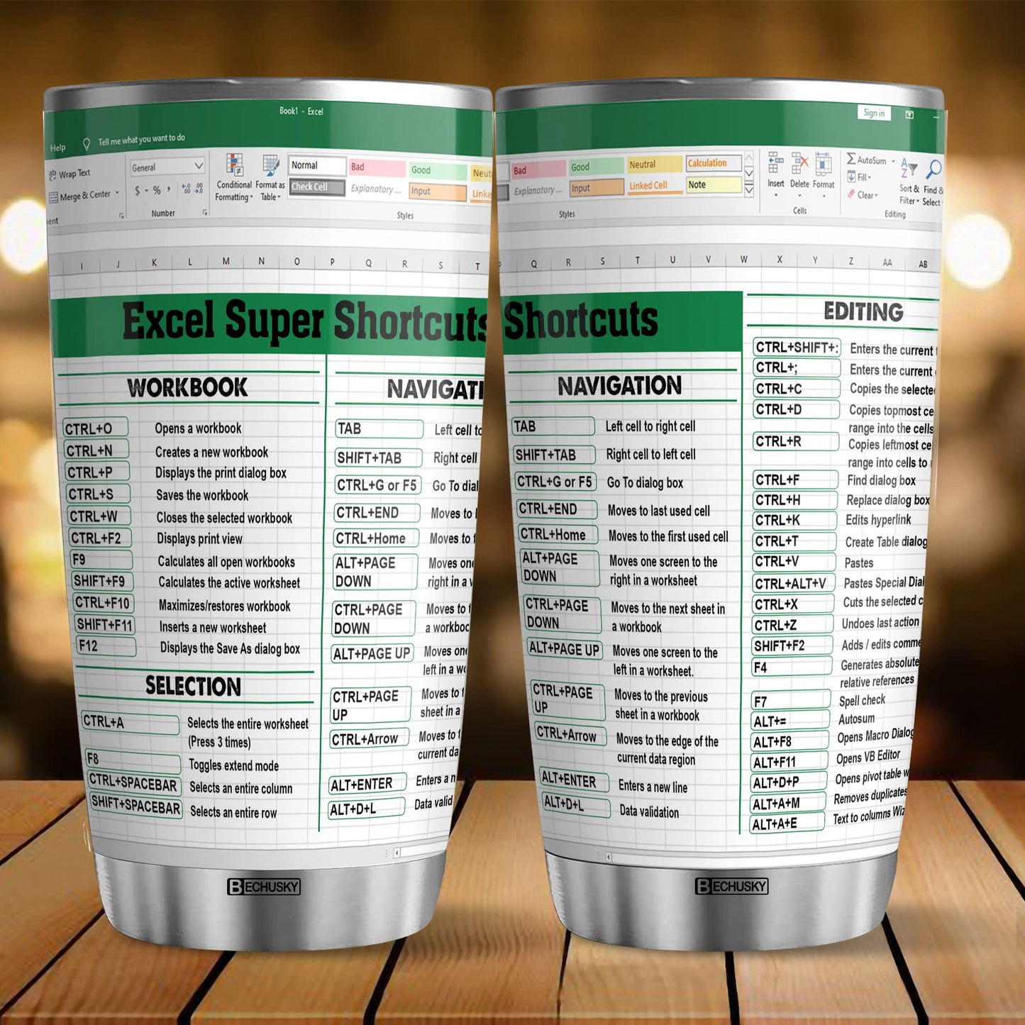 BECHUSKY Mugs For Account Gifts - Excel Tumbler Group - Excel Shortcut Tumbler - Spreadsheet Accounting Student Senior Accountant CPA Gift For Boss Coworker Colleague Friend - Cup 20oz