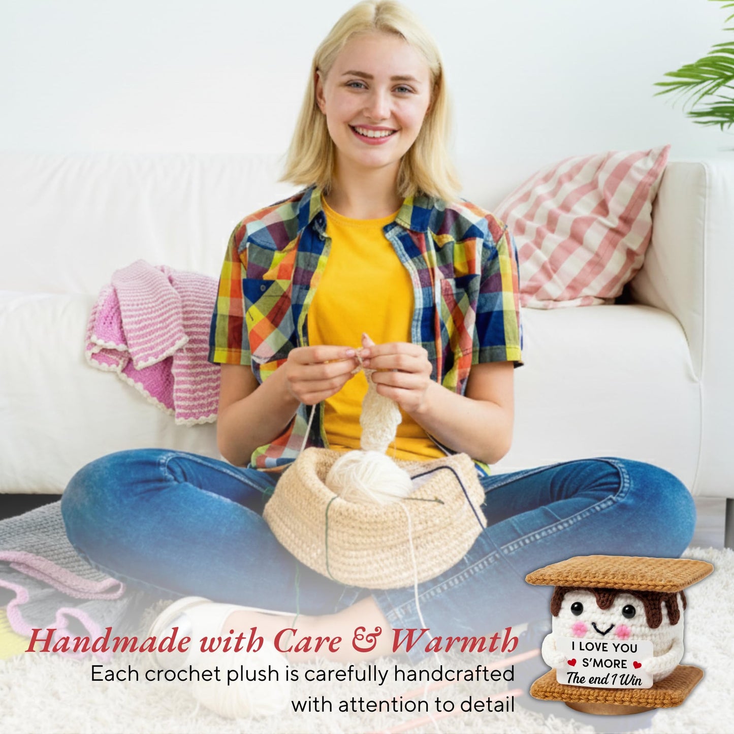 SUCHAGIFT Couple Gifts - Anniversary, Birthday, Valentines Day Gifts for Him, Her, Boyfriend, Girlfriend, Wife, Husband - Love Inspirational Positive Support S'More Crochet Doll
