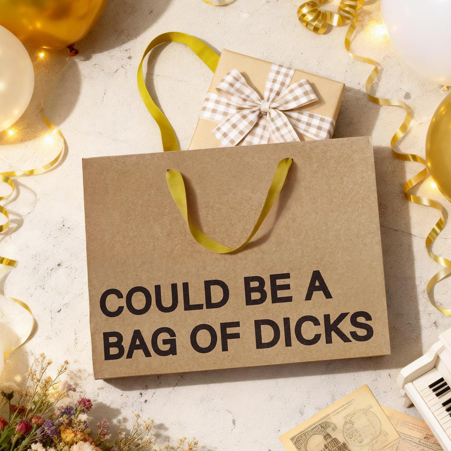 WRAPAHOLIC 13" Large Funny Birthday Kraft Paper Gift Bag - Could Be a Bag of Dicks Design Paper Bags for Friends Birthday and Valentine's Day