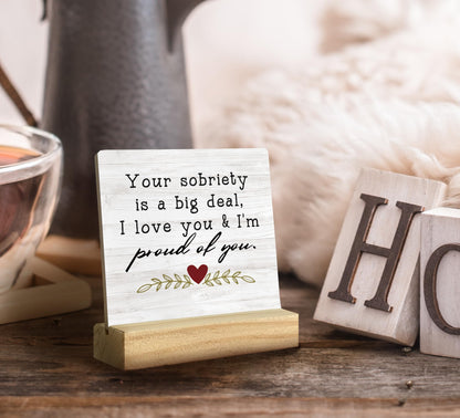 QASHWEY Sobriety Gifts for Women Men - Your Sobriety is a Big Deal Wood Plaque Sign Desk Decor, Encouraging Gifts, Recovery Gift,Motivational Wood Plaque Sign Desk Decor with Wooden Stand for Home