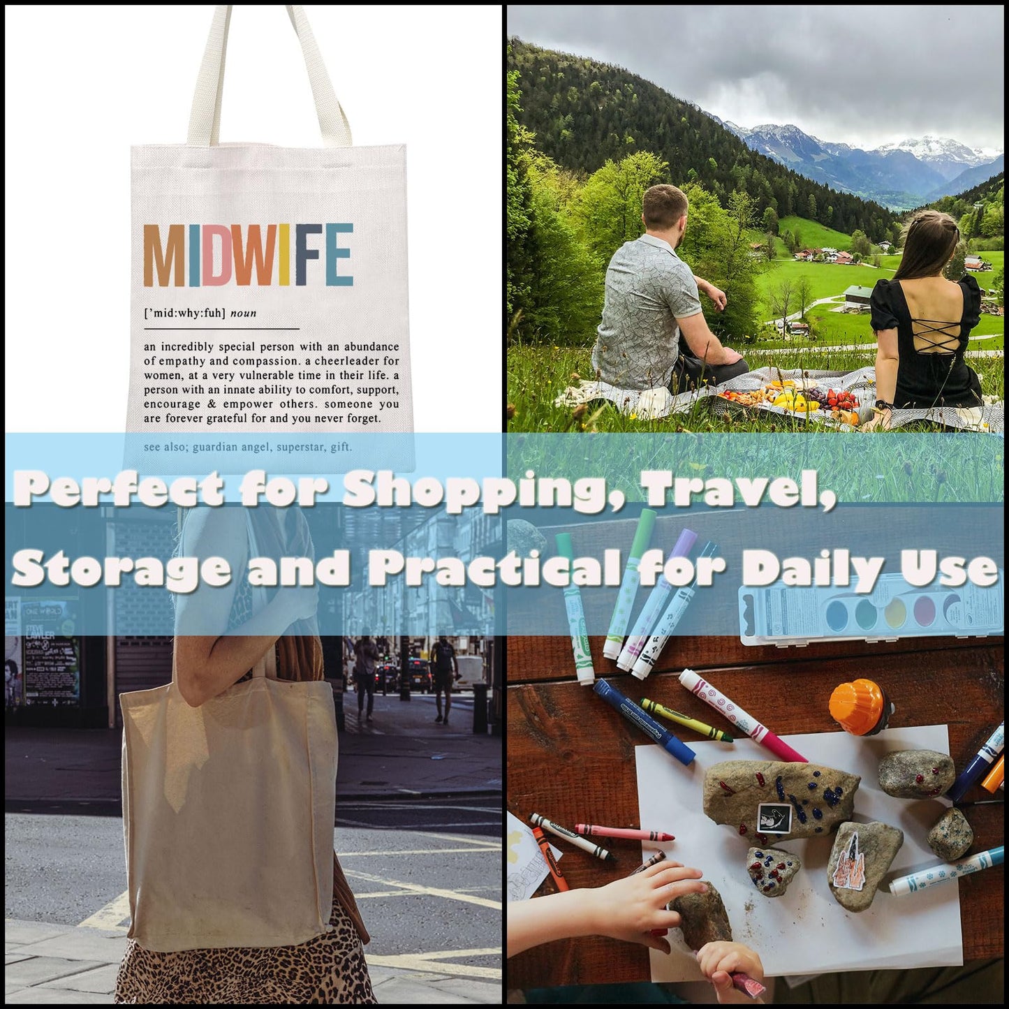 GJTIM Midwife Gift Doula Gift OBGYN Doula Thank You Present Midwife Definition Tote Bag Labor and Delivery Nurse Shopping Bag (Midwife Tote)