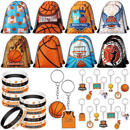 Talltalk 48 Pcs Basketball Party Favors Gifts Sets Kids Basketball Team Gifts 16 Sets Goodie Bags Stuffers Drawstring Candy Snack Bag Motivational Wristband Sport Keychains for Birthday Party Supplies