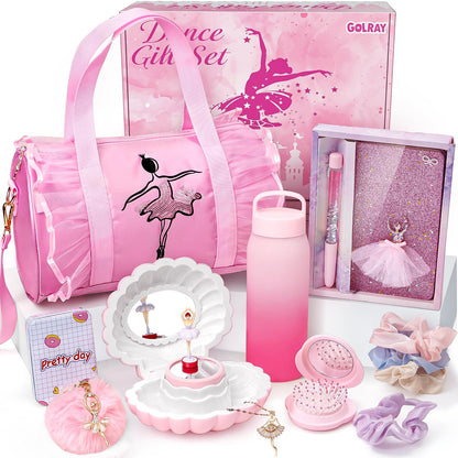 Golray 15 Pcs Dance Recital Gifts for Girls Age 5 6 7 8 12 with Ballet Dance Bag/Musical Ballerina Jewelry Box/Water Bottle/Journal Christmas Birthday Gifts Kid Girl Toy for Daughter, Granddaughter