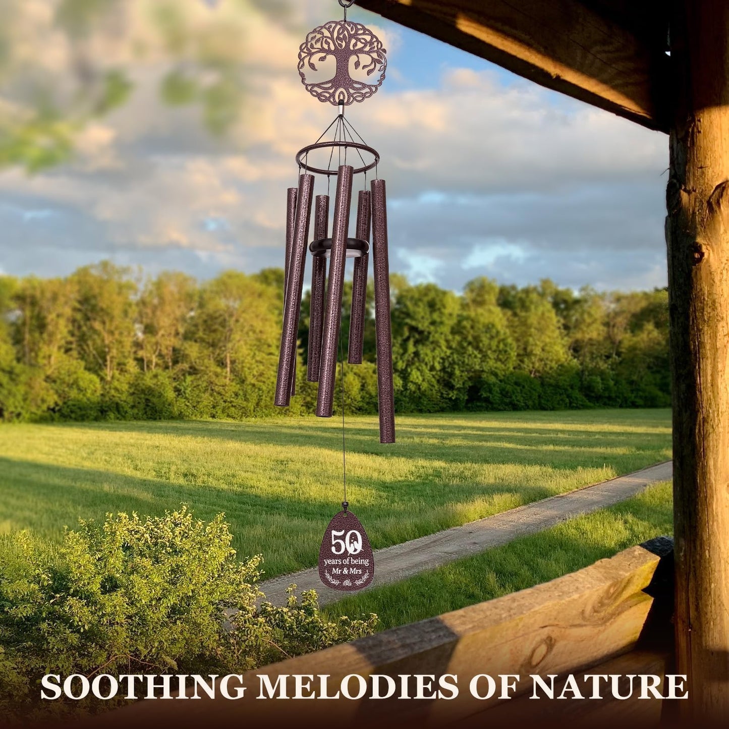 SteadStyle 50th Anniversary Wind Chime, Happy 50th for Parents, Husband, Wife, Couples, Friends - Golden Anniversary Keepsake Tree of Life Wind Chime Large Size 37 in Garden Decor