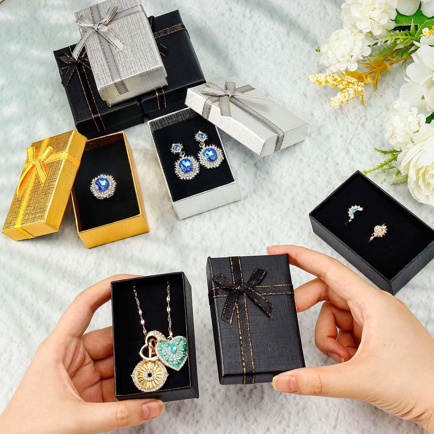 12 Pcs Small Jewelry Gift Boxes, 3.1 x 1.9 x 1 Inch Small Empty Gift Box Set for Earrings Rings Necklaces, Jewelry Gifts Boxes for Wedding Anniversaries Birthday Valentine's Day