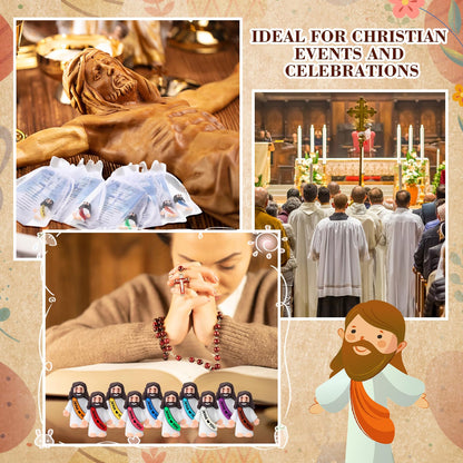Bememo 150 Pcs Christian Gifts Bulk Bible Verse Cards Little Jesus Figures Prayer Cards Organza Bags for Easter Hunt Religious Party Favors Sunday Baptism, 50 Set(Bright Color,Love You)