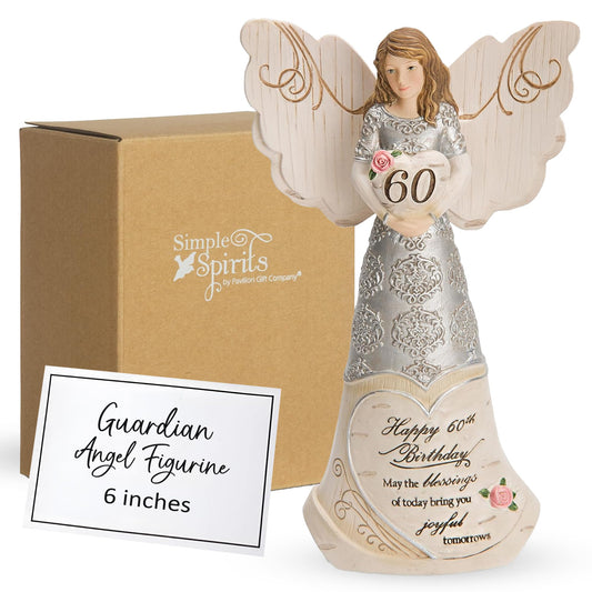 Pavilion Elements Angels Figurine - Guardian Angel Figure Display - Happy 60th Birthday May The Blessings of Today Bring You Joyful Tomorrows Printed Text, Collectibles Angel Figurines, 6"