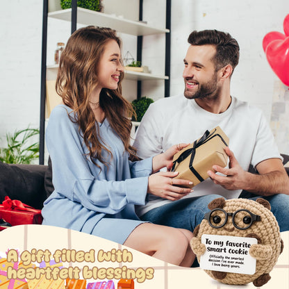 for him, Boyfriend's Birthday Present—a Cute “I Love You” Gift from Girlfriend to Boyfriend, Romantic Keepsake—a Crocheted Eggplant plushie for Men Named “Smart Cookie.”